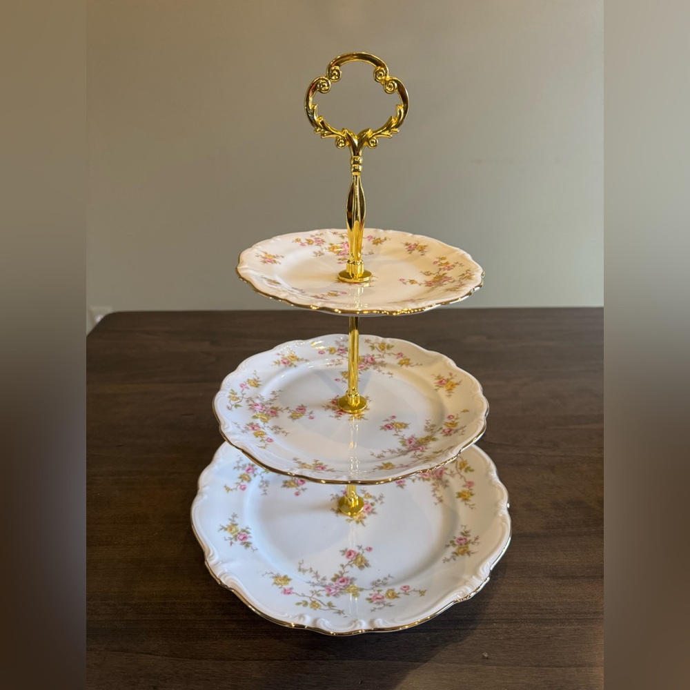 Vintage 1960s Johann Haviland Porcelain 3-Tiered Dessert Plate Stand